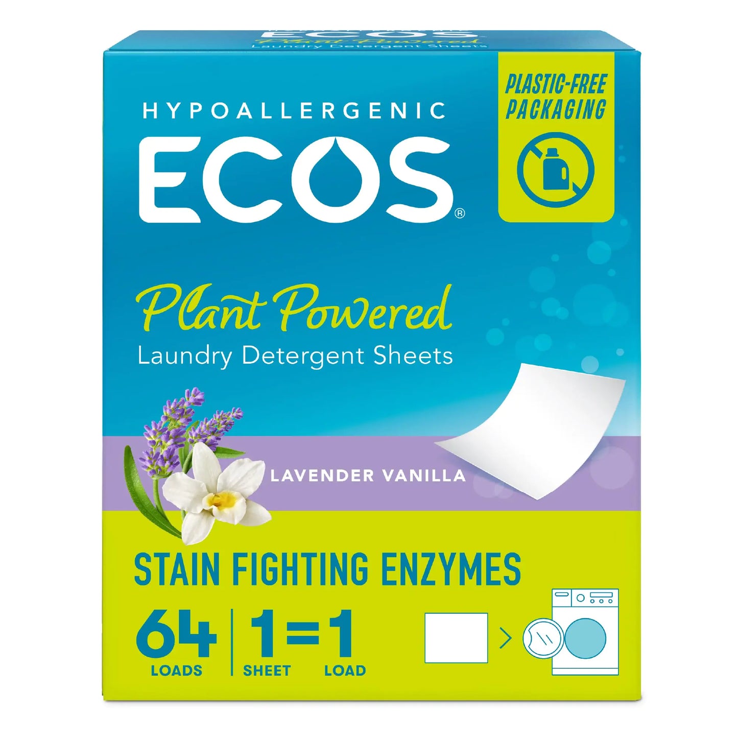 ECOS Laundry Detergent Sheets – Lavender Vanilla, 64 Loads